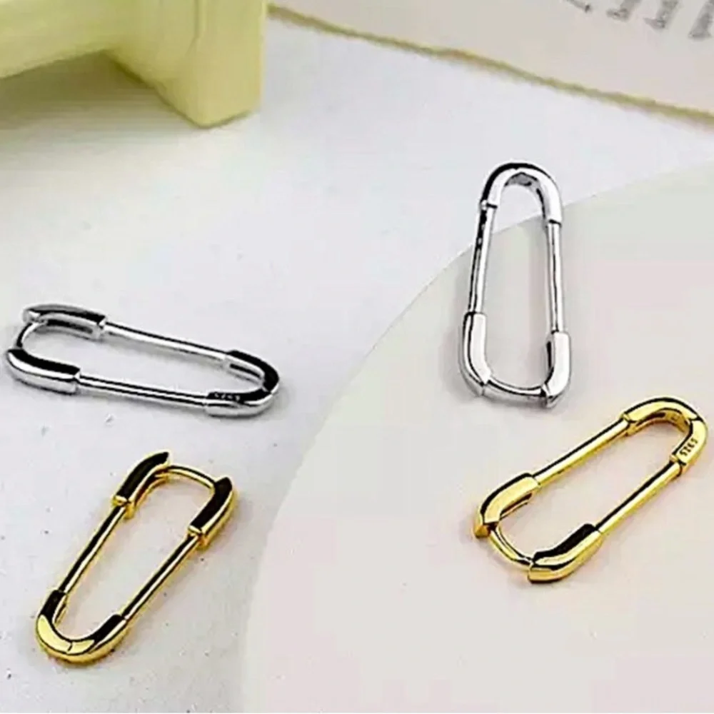 Safety Pin Gold Plated Earrings Sterling Silver